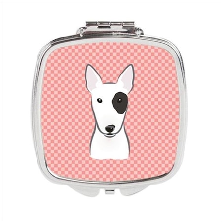 Carolines Treasures BB1209SCM Checkerboard Pink Bull Terrier Compact Mirror; 2.75 X 3 X .3 In.